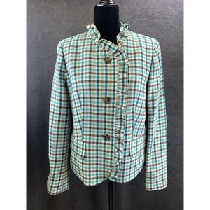Talbots Grace Plaid Wool Jacket ruffle blazer  12